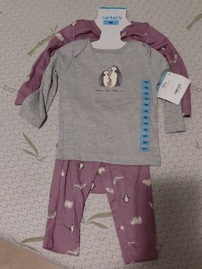 Carter's Gray Top & Mauve Penguin Print Pajama Set